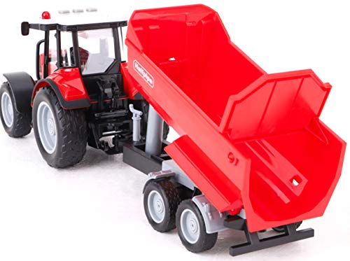 TOYLAND® Tractor y Remolque Rojo de 37 cm con Luces y Sonido - Juguetes agrícolas para niños (Tractor y Remolque Rojo)