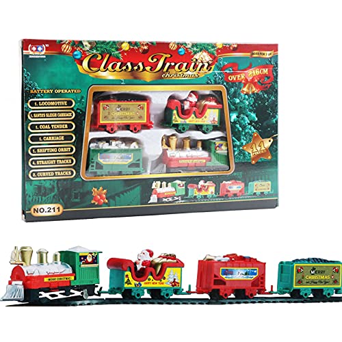 Tren eléctrico de Navidad, 216 cm, diseño navideño de tren clásico, tren de vapor eléctrico, juguetes de camino de hierro, coches pista de carreras, juguete de tren a pilas para niños