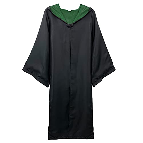 Túnica Mago Verde con Capucha Hombre Mujer Unisex Disfraz Hechicero Bruja Aprendiz Colegial【Tallas Adulto S a L】[Talla S] Disfraz Uniforme Cosplay Carnaval Halloween