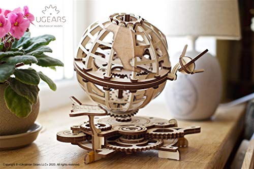 UGEARS Puzzles Globo terráqueo Giratorio Modelo mecánico-Rompecabezas para Adultos de Madera 3D-Kits (70128)