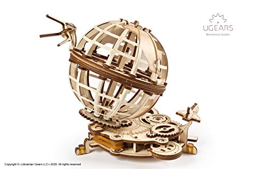 UGEARS Puzzles Globo terráqueo Giratorio Modelo mecánico-Rompecabezas para Adultos de Madera 3D-Kits (70128)