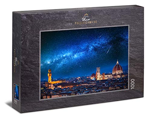 Ulmer Puzzleschmiede - Puzzle Ilustración: Puzzle de 1000 Piezas - Florencia de Noche con un fantástico Cielo Luminoso