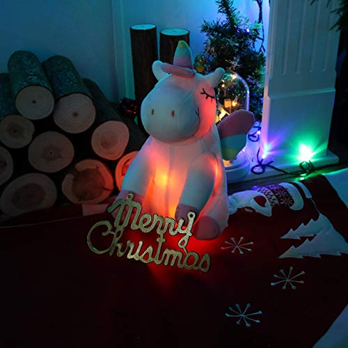 Unicornio con luz de peluche suave, animales de peluche LED con luces nocturnas de colores brillantes, cumpleaños para niñas y mujeres, 12 pulgadas