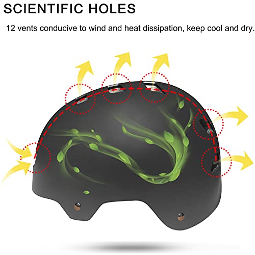UniqueFit Caschi regolabili per Bambini e Ragazzi, per Scooter, Skateboard, Rollerblade (Black, Large:58-61cm/22.8"-24.0")