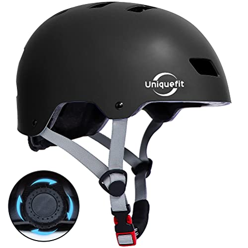 UniqueFit Caschi regolabili per Bambini e Ragazzi, per Scooter, Skateboard, Rollerblade (Black, Large:58-61cm/22.8"-24.0")