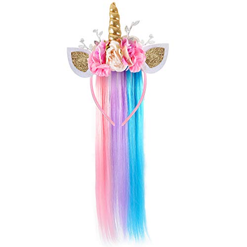 vamei Diadema Unicornio Niña con Unicornio Peluca Unicornio Disfraz Accesorios para Niñas Cosplay Halloween Carnaval