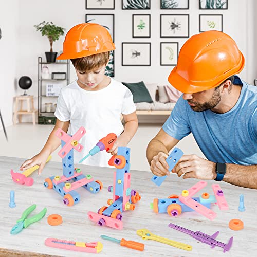 Veluoess 79 Pieza Juego de Herramientas de Construcción, Caja de Herramientas de Juguete para Niños Ensamblar Juego de Juguetes de Construcción Juego de Simulación de Bricolaje Regalo para Niños