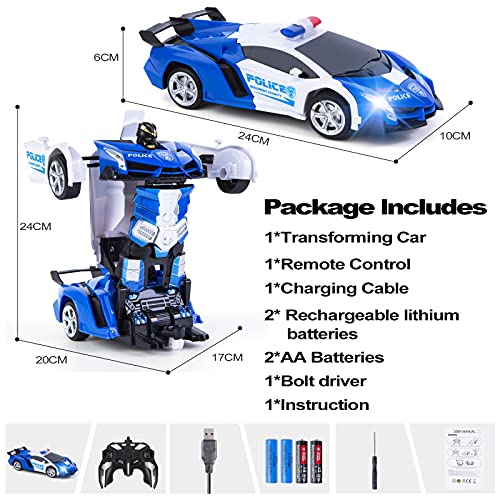 Vubkkty Robot de juguete para niños, 2 en 1, mando a distancia, transformador de escala 1:18, juguete para niños 6, 7, 8, 9, 10, 11, 12