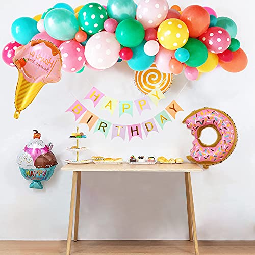 weeyin Decoraciones fiesta Cumpleaños Candyland,Fiesta de cumpleaños decoracion con pancarta de feliz cumpleaños Caramelo Donut Helado Globo De Aluminio para Niñas Niños Fiestas Infantiles Decoracion