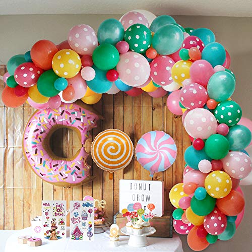 weeyin Decoraciones fiesta Cumpleaños Candyland,Fiesta de cumpleaños decoracion con pancarta de feliz cumpleaños Caramelo Donut Helado Globo De Aluminio para Niñas Niños Fiestas Infantiles Decoracion