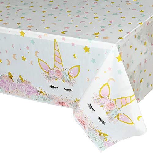 WERNNSAI Mantel del Unicornio - 110 x 180 cm Suministros de Fiesta Unicornio Mágico para Niños Chicas Cumpleaños Boda Baby Shower Decoración, Mantel Plastico Desechable para Mesa Rectangular