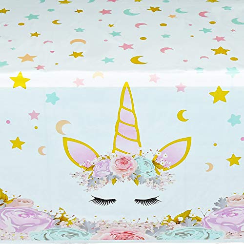 WERNNSAI Mantel del Unicornio - 110 x 180 cm Suministros de Fiesta Unicornio Mágico para Niños Chicas Cumpleaños Boda Baby Shower Decoración, Mantel Plastico Desechable para Mesa Rectangular