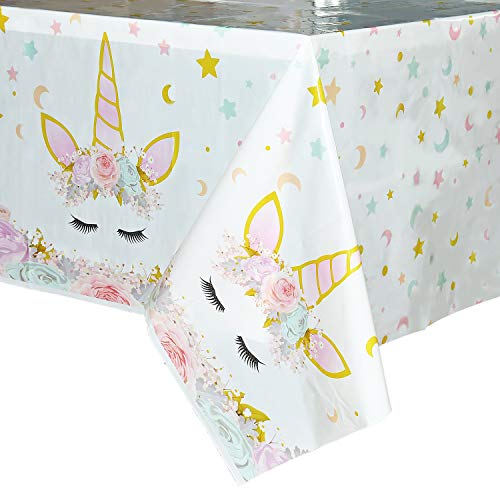 WERNNSAI Mantel del Unicornio - 110 x 180 cm Suministros de Fiesta Unicornio Mágico para Niños Chicas Cumpleaños Boda Baby Shower Decoración, Mantel Plastico Desechable para Mesa Rectangular