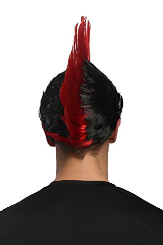 WIG ME UP- XR-012-P103/PC13 Peluca Carnaval Halloween Wave Punk roquero Cresta Mohawk 80s Negro Rojo