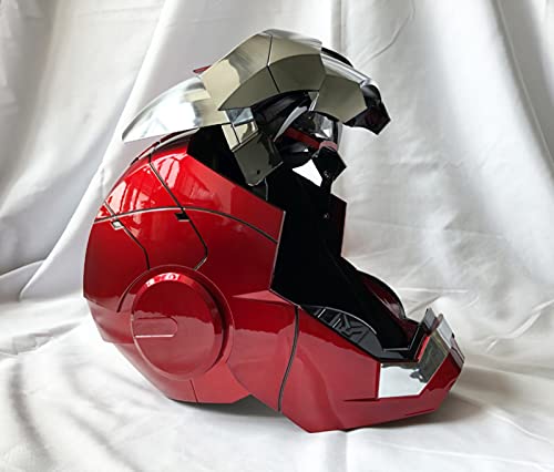 WXHJM 1: 1 El Casco Electrónico Iron Man con Base,Casco Iron Man con Luces Ojos,Puede Usar Máscara Accesorios Película Superhéroe Regalo para Niños,Máscara Apertura y Cierre A