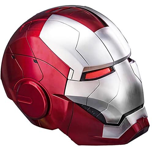 WXHJM 1: 1 El Casco Electrónico Iron Man con Base,Casco Iron Man con Luces Ojos,Puede Usar Máscara Accesorios Película Superhéroe Regalo para Niños,Máscara Apertura y Cierre A