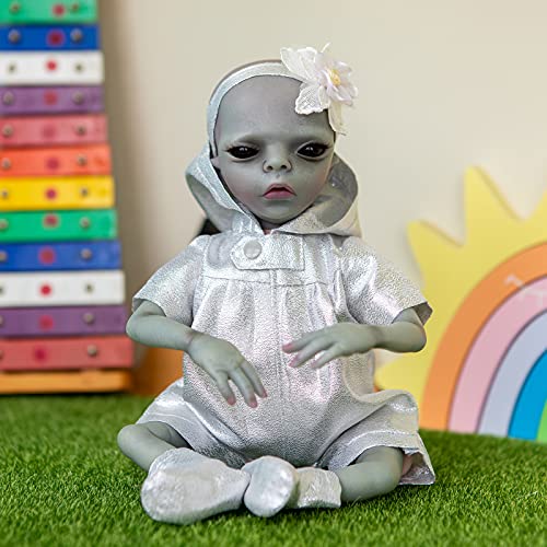 YIHANGG Muñeca Reborn De 14 Pulgadas Muñeca con Acabado Alienígena Muñeca Pintada Hecha A Mano Detallada Color De Piel Azul Coleccionable