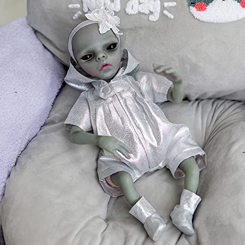 YIHANGG Muñeca Reborn De 14 Pulgadas Muñeca con Acabado Alienígena Muñeca Pintada Hecha A Mano Detallada Color De Piel Azul Coleccionable