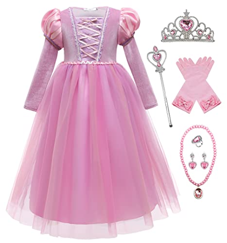 YOSICIL Vestido Princesa Niña Disfraz Princesa Sofia Tul Rapunzel Traje Manga Larga Navidad Cumpleaños Fiesta Ceremonia Aniversario Cosplay con Accesorios