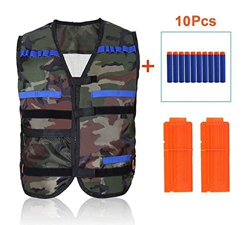 Yosoo – Chaleco táctico de élite para niños con 10 dardos de espuma blanda y dos clips para dardos de la serie de pistolas Nerf N-strike Elite, Camuflaje