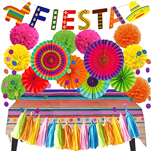 ZERODECO Decoración de fiesta, multicolor fiesta banner de papel pompones pompones papel borla mantel guirnaldas cuerda para fiesta temática mexicana Cinco De Mayo Coco carnavales festivales fiesta