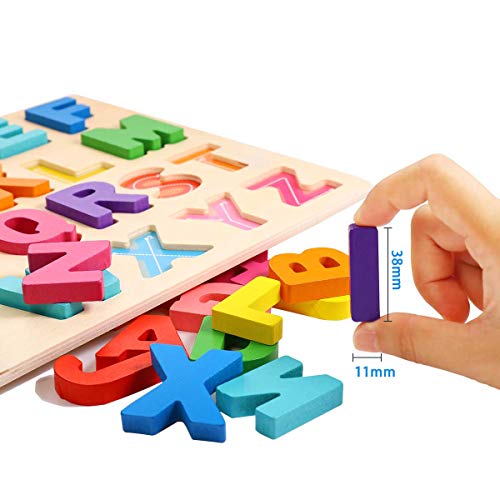 ZWOOS Puzzle de Madera 2 Piezas Colorido Alfabeto ABC Cartas Números Formas Rompecabezas Madera Puzzles para niños en Edad Preescolar, educación temprana niño y el Desarrollo