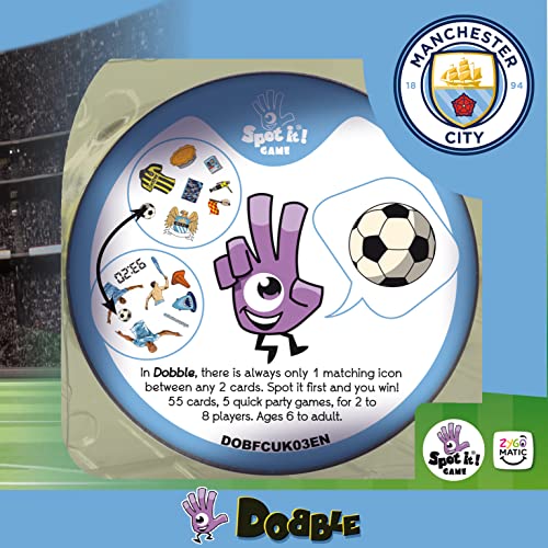 Zygomatic | Dobble Manchester City | Juego de Cartas | Edades 6+ | 2-8 Jugadores | 15+ Minutos Jugando Tiempo