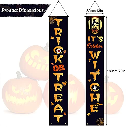 2 Decoraciones de Porche de Puerta de Halloween Letrero de Puerta de Trick Or Treat Banner de Puerta de Entrada de Halloween Decoración de Porche de Brujas Banner Colgante de Halloween