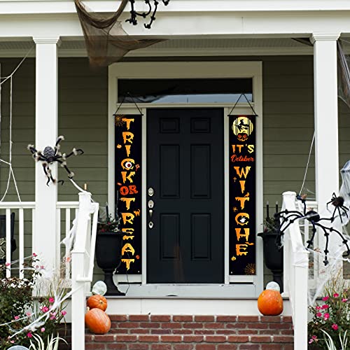 2 Decoraciones de Porche de Puerta de Halloween Letrero de Puerta de Trick Or Treat Banner de Puerta de Entrada de Halloween Decoración de Porche de Brujas Banner Colgante de Halloween