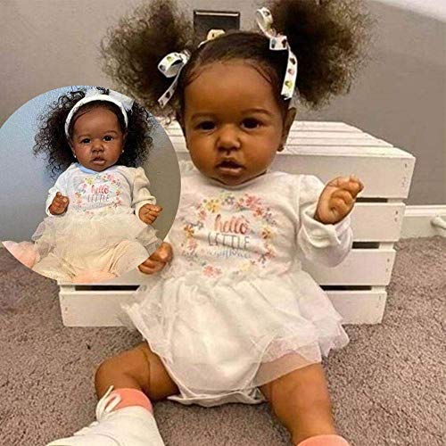 22 Pulgadas / 55 Cm Cute African Reborn Baby Dolls Silicona Completa Pintura Detallada Hecha A Mano Juguete Realista Lavable Muñecas De Bebé Recién Nacido Ojos Azules Realistas Niño Y Niña para Niños