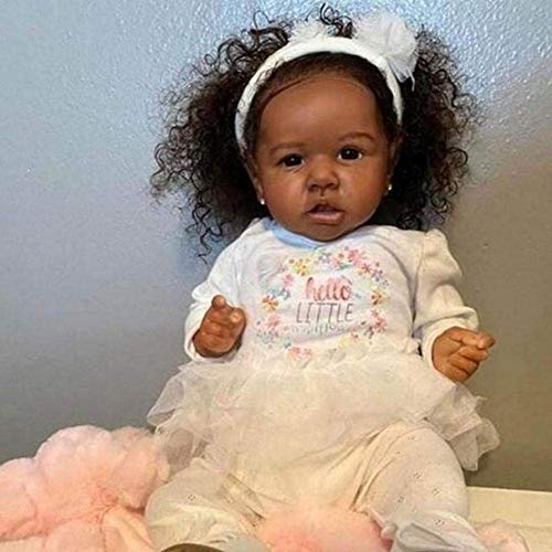 22 Pulgadas / 55 Cm Cute African Reborn Baby Dolls Silicona Completa Pintura Detallada Hecha A Mano Juguete Realista Lavable Muñecas De Bebé Recién Nacido Ojos Azules Realistas Niño Y Niña para Niños