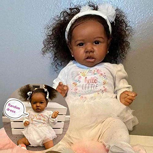 22 Pulgadas / 55 Cm Cute African Reborn Baby Dolls Silicona Completa Pintura Detallada Hecha A Mano Juguete Realista Lavable Muñecas De Bebé Recién Nacido Ojos Azules Realistas Niño Y Niña para Niños