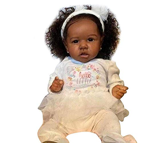 22 Pulgadas / 55 Cm Cute African Reborn Baby Dolls Silicona Completa Pintura Detallada Hecha A Mano Juguete Realista Lavable Muñecas De Bebé Recién Nacido Ojos Azules Realistas Niño Y Niña para Niños