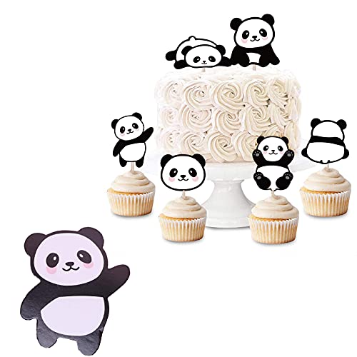 24 Piezas Adorno de torta de panda, Panda decorare la torta, Decoraciones Tartas de Cumpleaños, Cake Decorations, Para la Decoración de Pasteles y Postres(Blanco y Negro)