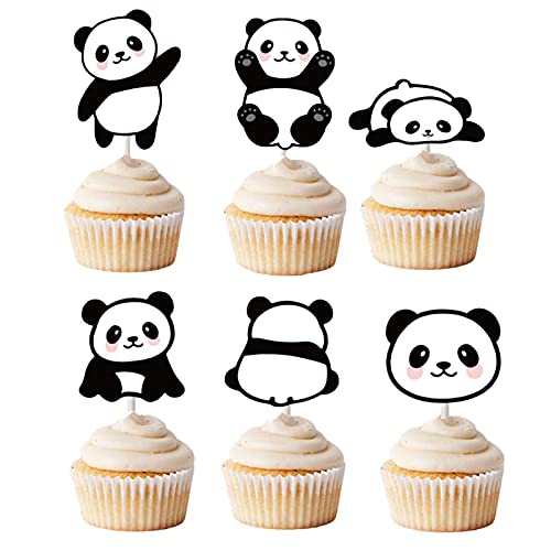 24 Piezas Adorno de torta de panda, Panda decorare la torta, Decoraciones Tartas de Cumpleaños, Cake Decorations, Para la Decoración de Pasteles y Postres(Blanco y Negro)