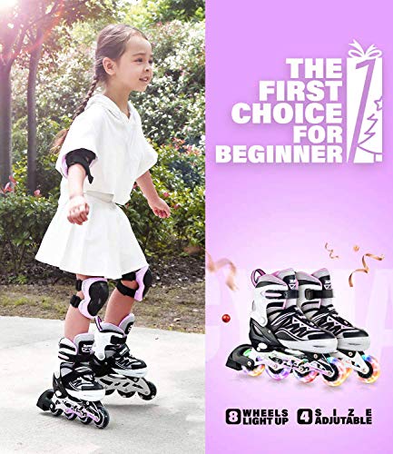 2PM SPORTS Cytia Ajustable Iluminación Patines en línea para niños y Adolescentes con luz Completa hasta LED Ruedas, Diversión Flashing Roller Blades para niños y niñas