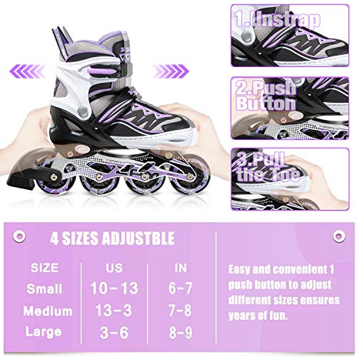 2PM SPORTS Cytia Ajustable Iluminación Patines en línea para niños y Adolescentes con luz Completa hasta LED Ruedas, Diversión Flashing Roller Blades para niños y niñas