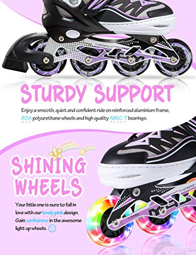 2PM SPORTS Cytia Ajustable Iluminación Patines en línea para niños y Adolescentes con luz Completa hasta LED Ruedas, Diversión Flashing Roller Blades para niños y niñas