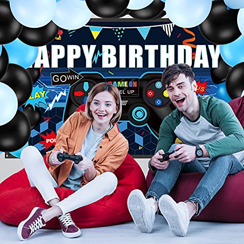 34 Suministros de Fiesta de Videojuegos Kit de Globos y Fondo de Juego de Happy Birthday Incluye Fondo de Videojuego, Funda de Mesa de Juego, Globos de Controlador para Cumpleaños de Tema de Juego