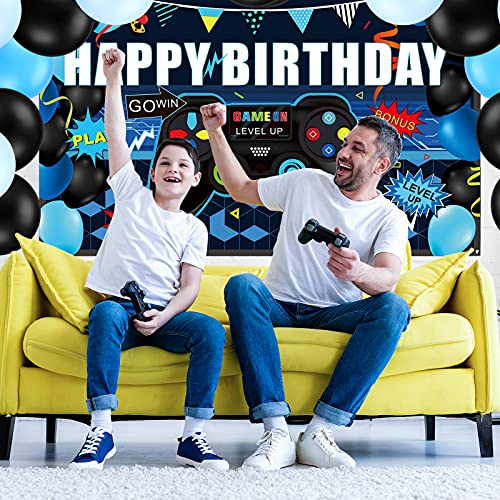 34 Suministros de Fiesta de Videojuegos Kit de Globos y Fondo de Juego de Happy Birthday Incluye Fondo de Videojuego, Funda de Mesa de Juego, Globos de Controlador para Cumpleaños de Tema de Juego