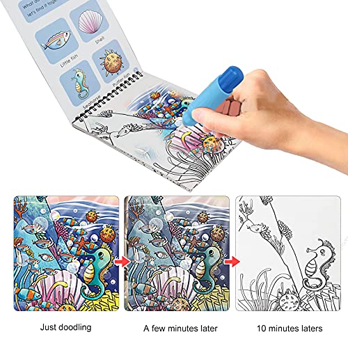 4 piezas libro de coloración mágico de agua, para niños, libro de dibujo reutilizable con juego de 4 bolígrafos, tablero de pintura para colorear juguetes de aprendizaje, folletos de agua maravilla