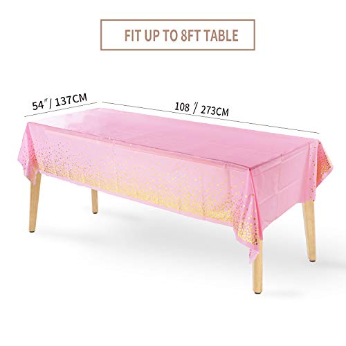 4 Piezas Mantel Desecheble Fiesta Oro Rosa, Mantel Rectangular Dorado Cubierta de Mesa para Banquetes, Despedida de Soltera, Cumpleaños de Niñas, Baby Shower, 137 cm x 274 cm