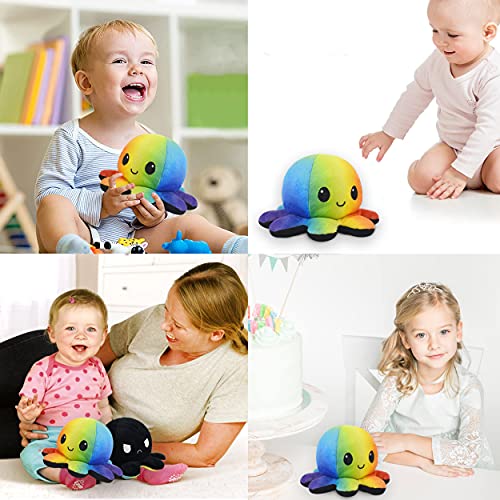 40CM Pulpo Reversible Prime, Pulpito Reversible, Peluche de Felpa pulpos Reversibles, Pulpo Peluche de Doble Cara, Bonitos Juguetes de Pulpos Peluche Regalos ​Creativos para Niños(Color + Negro)