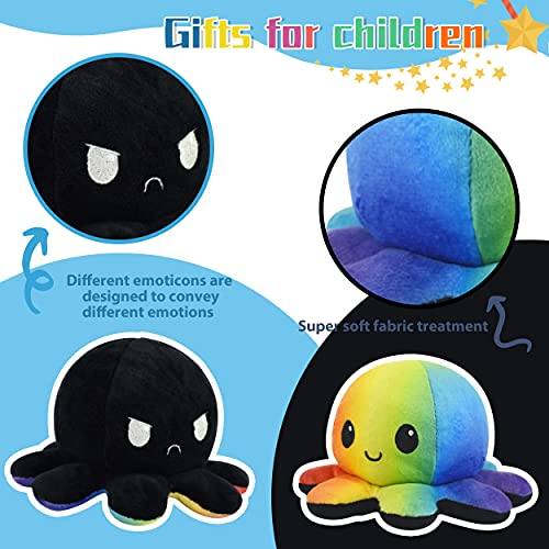 40CM Pulpo Reversible Prime, Pulpito Reversible, Peluche de Felpa pulpos Reversibles, Pulpo Peluche de Doble Cara, Bonitos Juguetes de Pulpos Peluche Regalos ​Creativos para Niños(Color + Negro)