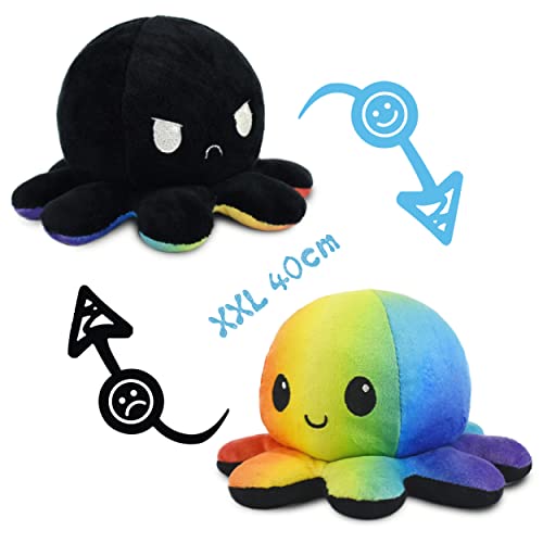 40CM Pulpo Reversible Prime, Pulpito Reversible, Peluche de Felpa pulpos Reversibles, Pulpo Peluche de Doble Cara, Bonitos Juguetes de Pulpos Peluche Regalos ​Creativos para Niños(Color + Negro)