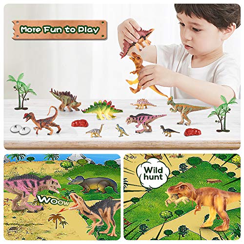 50 Piezas de Juguete de Dinosaurio con Tapete de Actividad Figuras de Dinosaurio Realistas para Crear un Mundo de Dinosaurios Que Incluyen T-Rex, árboles, Huevos de Dinosaurio para Niños y Niñas