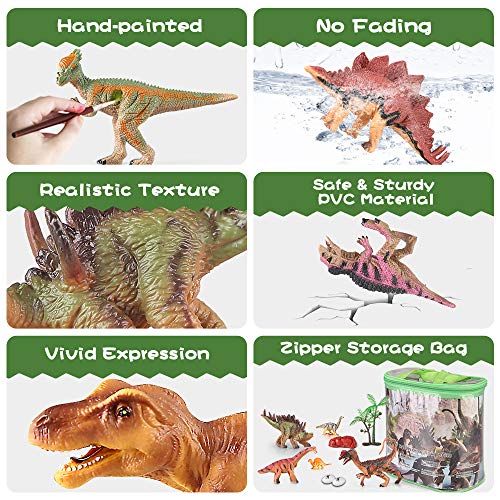 50 Piezas de Juguete de Dinosaurio con Tapete de Actividad Figuras de Dinosaurio Realistas para Crear un Mundo de Dinosaurios Que Incluyen T-Rex, árboles, Huevos de Dinosaurio para Niños y Niñas