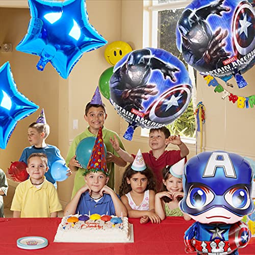 6 globos temáticos Capitán América para decoración de cumpleaños Wopin-Foil para Capitán América Decoración de Cumpleaños Globos Decoración de Fiesta para Vengadores Decoración de Fiesta