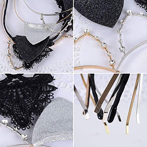 6 Piezas Orejas de Gato Aro de Pelo Diadema Rhinestone Sexy Negra para Su Mascarada Fiesta de Cumpleaños Navidad Halloween Disfrazarse