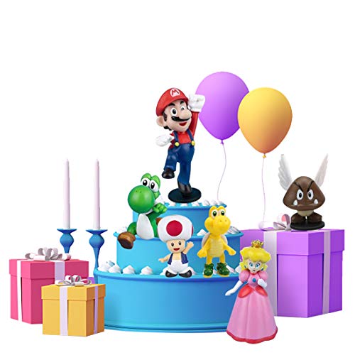 6 Piezas Super Mario Cake Topper Hanel-Super Mario Tarta Decoración Niños Mini Muñeca Hecha a Mano Shower Fiesta Cumpleaños Pastel Decoración Suministros